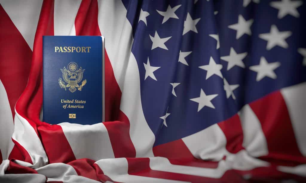 USA passport on the flag of the US United Stetes. Getting a USA